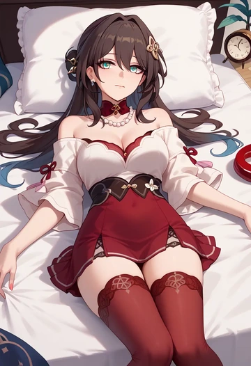 star rail,ruan mei,collar,oversized,Thigh garters  - AI generated anime art